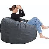SEASXOLTE Bean Bag Chair 3Ft, Memory Foam Filled, Removable Velvet Cover, Bean Bag Chairs for Adults and Teens, Round Sofa Chair for Living Room, Bedroom and Gaming Room, Grey