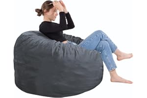SEASXOLTE Bean Bag Chair 3Ft, Memory Foam Filled, Removable Velvet Cover, Bean Bag Chairs for Adults and Teens, Round Sofa Chair for Living Room, Bedroom and Gaming Room, Grey