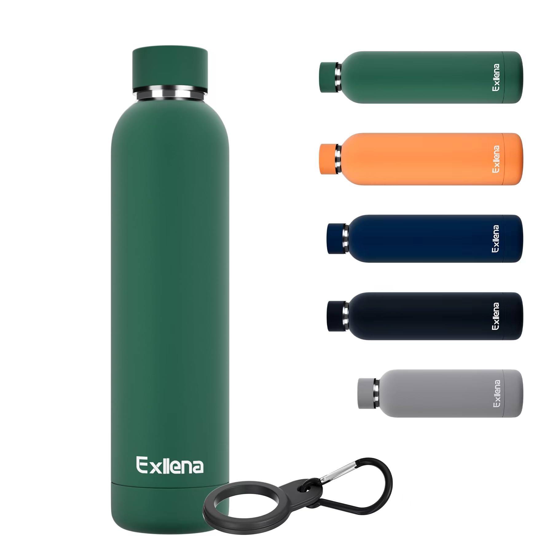 Exllena Insulated Water Bottles 750ml with Clip, Double Wall Vacuum Drinks Bottle Keeps Drinks Cold 24 Hrs/Hot 12 Hrs, Stainless Steel Water Bottle BPA Free(Emerald Green)