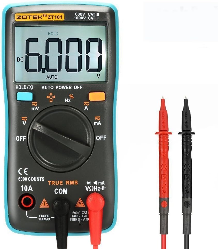 XSMeterHouse Digital Multimeter, ZOTEK Portable True RMS 6000 Counts Auto Ranging Multimeter AC/DC Voltage Resistance Current Frequency Circuit Didoe Continuity Tester With Backlight LCD Display [Energy Class A+++]