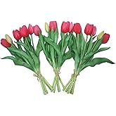 Moderspace 15pcs Artificial Tulips Flowers, Fake Tulips Real Touch, Faux Latex Bouquets, for Party Wedding Home Room Decoration (Rose Red)