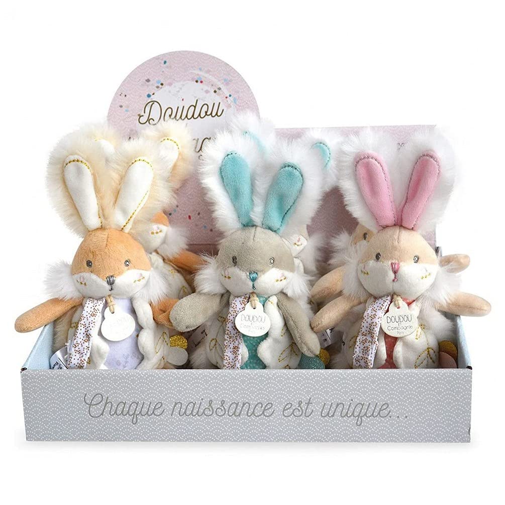 DOUDOU ET COMPAGNIE - Rabbit Rattle with Dummy Clip Display Lapin de sucre Collection 21 cm -DC3484