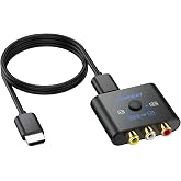 CAMWAY RCA to HDMI Converter,16:9/4:3 Conversion 1080P AV to HDMI Adapter | For Wii/PS1/PS2/N64/X-box/VCR/Blue-Ray DVD Players,Composite CVBS Video Audio Converter with HDMI Cable Supports PAL,NTSC