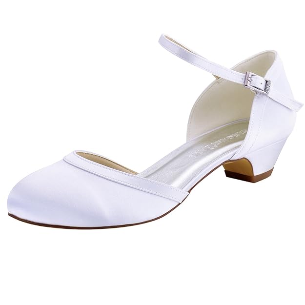Elegantpark HC1621 Runde Zehen Schnalle Hoch Absatz Pumps Satin Tanzschuhe Damen Brautschuhe