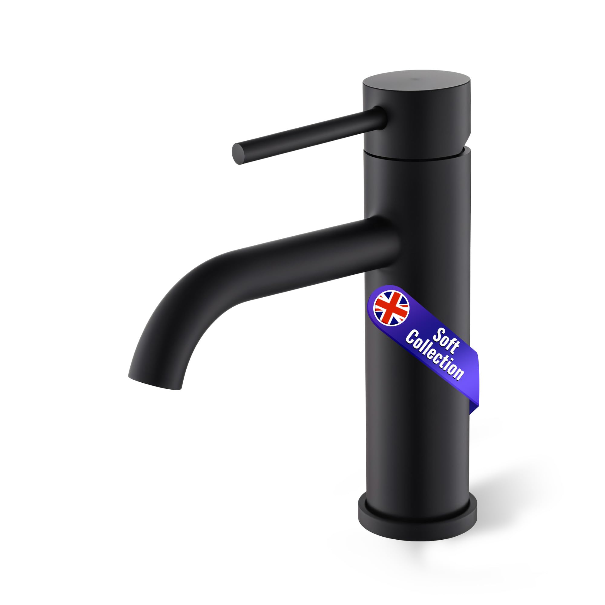 Soft Collection Sienna Bathroom Basin Mixer Tap,Premium Improved Quality Matte Black, Hot & Cold Controls, Leak-Resistant, 1-Hole Deck Mount Tap UK Standard, Supports TeamWater with Every Purchase