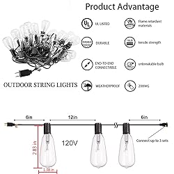 hairmiss 25ft Outdoor Edison Bulb String Lights