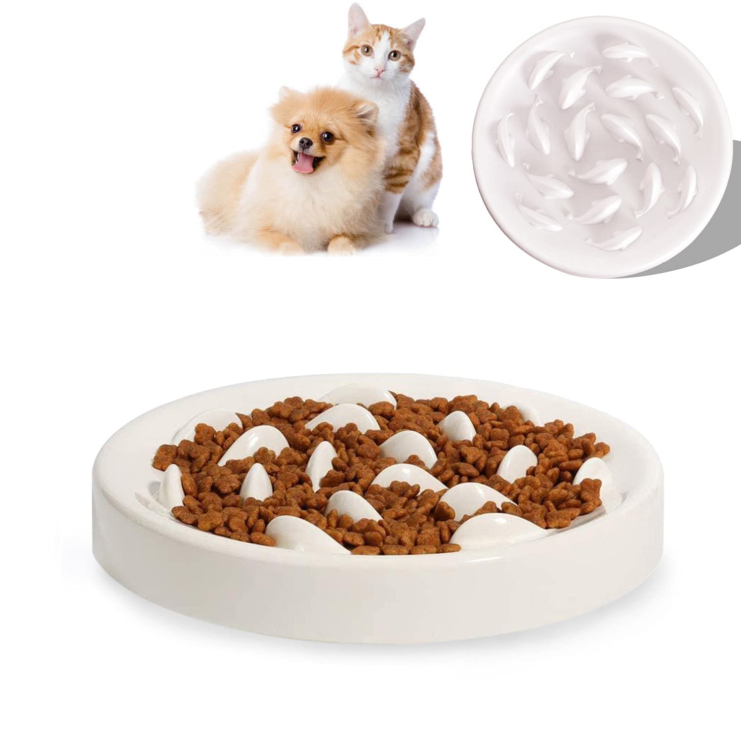 SUOXU Slow Feeder Cat Bowl,Puppy Bowl, Non-slip Cat Food Bowl Slow Eating Cat Feeding Bowl Pet Bowl,Slow Down the Eating Rate of Cats Dogs to Prevent Choking and Overeating (White)