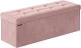 SONGMICS Storage Ottoman Foldable 110 cm Velvet Pink Foot Rest Cube 300 kg