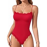 MANGOPOP Women's Cami Thong Bodysuit Double Lined Square Neck Backless Body Suit Adjustable Spaghetti Strap Tank Tops