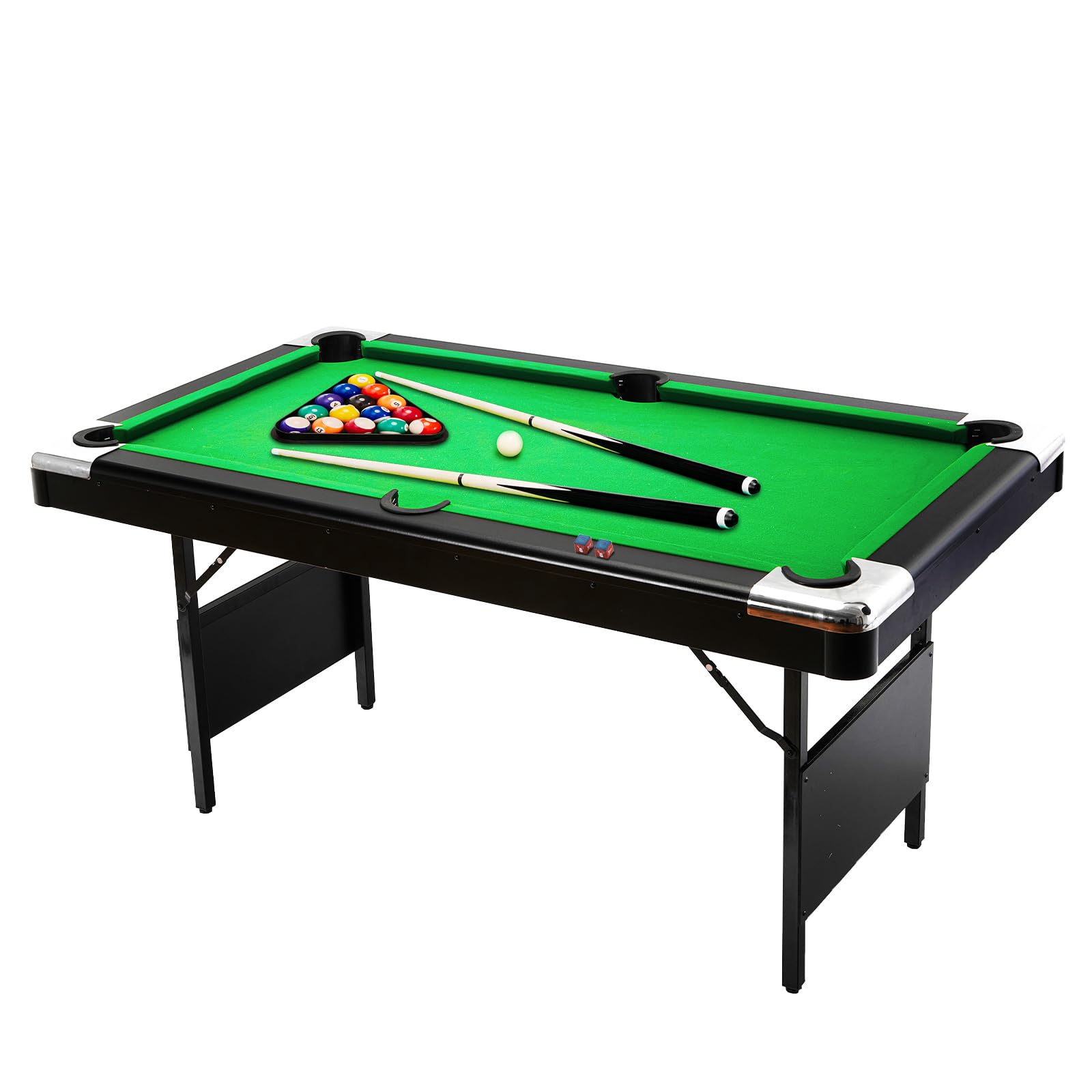 Photo 1 of 6FT Pool Table, Billiard Tables, Foldable Pool Table, Pool Table Set Includes Balls, Cues, Chalks and Brush, for Family Party Game Room Kid Adult, Green