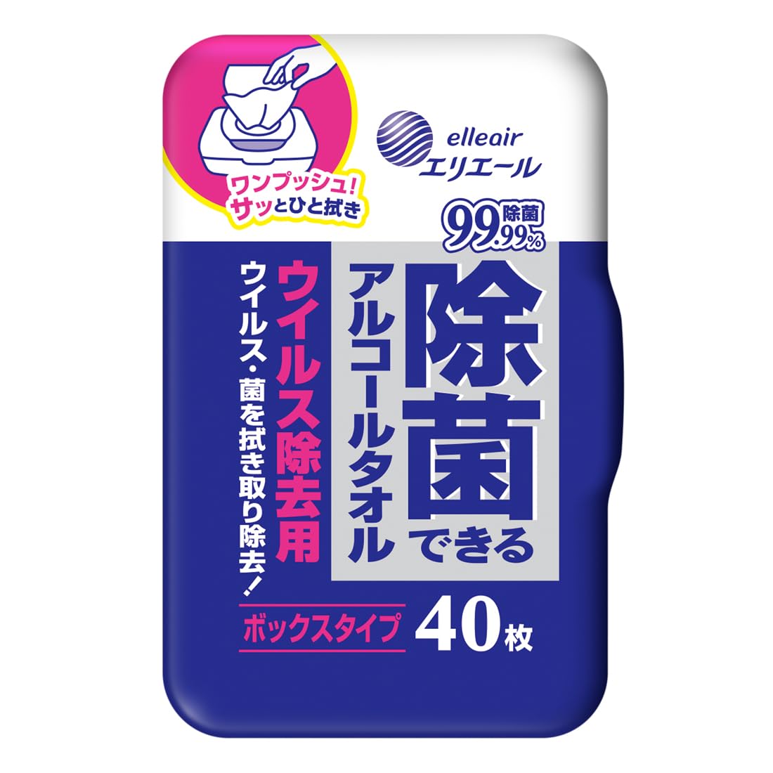 エリエール 除菌できるアルコールタオル ウイルス除去用 ウェットティッシュ ボックス 本体 40枚 アルコールタイプ商品画像