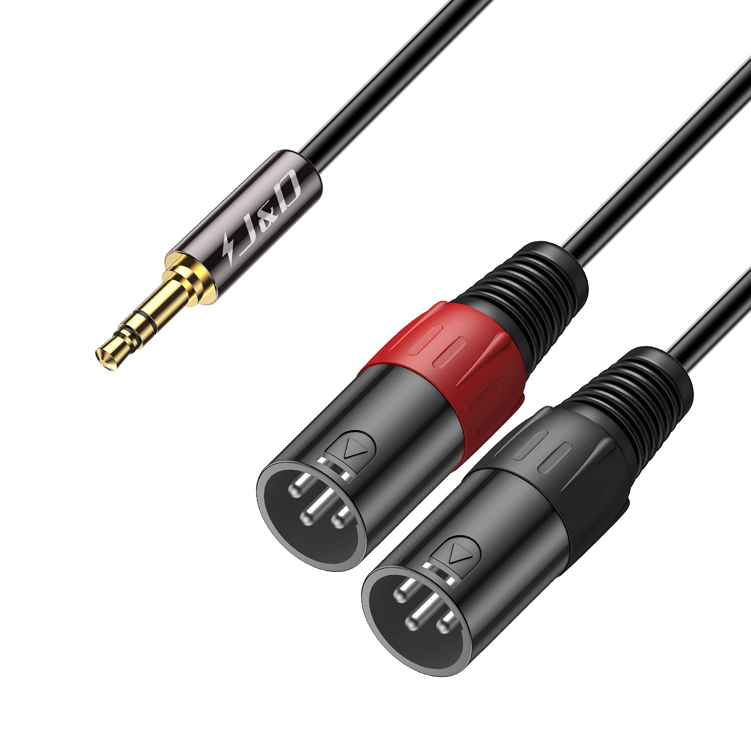 J&D 3.5mm 1/8 inch to Dual XLR Y Splitter Cable, PVC Shelled 2 XLR Male to 3.5mm TRS Male Unbalanced Interconnect Stereo Audio Patch Cable Adapter for DSLR Camera Smartphone Laptop Microphone, 6 Feet