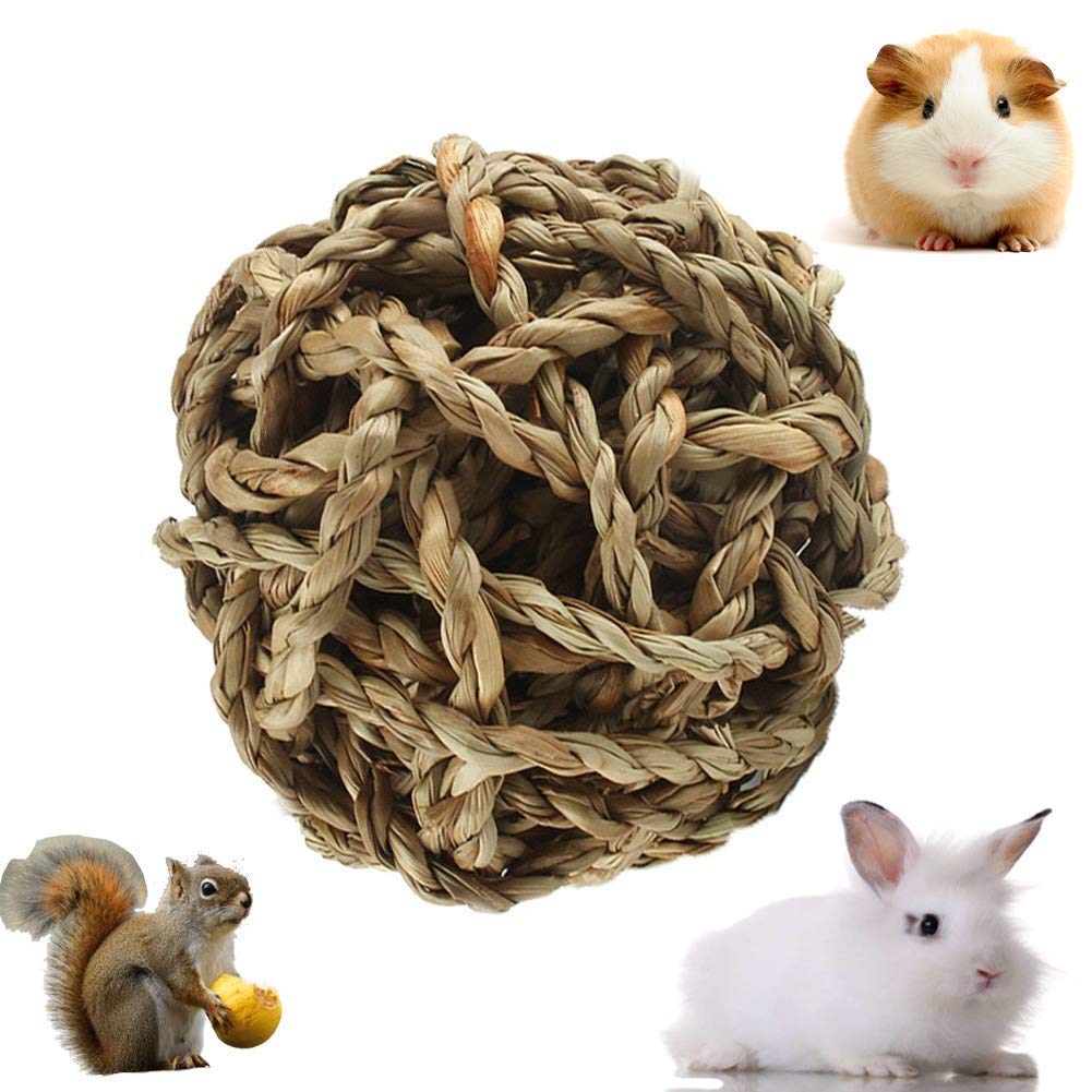 wskderliner Gras Ball natürlicher gewebter Kauen Spielzeug mit Glöckchen im Inneren für Kaninchen Hund Play 4 PCS