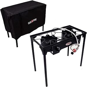 GasOne B-5000+50450 Burner & Cover 2 Burner Gas Stove Outdoor Propane, 30.75 x 15.75 x 18.5 inches, Black