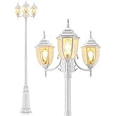 HORTUZZ Lamp Post Outdoor Lighting, 3-Head White Hard Wired Pole Light for Outside, E26 Base Maximum 100W (Bulb Not Included)