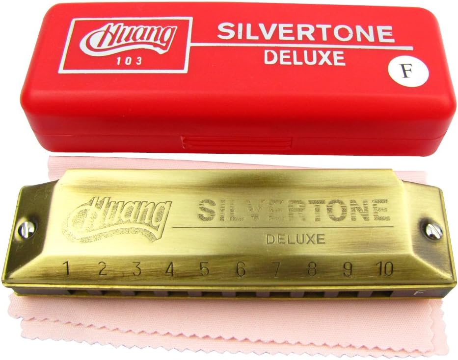 Huang 10Holes 20 Tones Blue Harmonica Golden Color Key of F