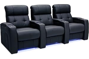 Seatcraft Kodiak Zero-Gravity CoolZero Italian Leather Home Theater Seating, Powered Headrest, Powered Lumbar, Powered Recline, Row of 3, Black