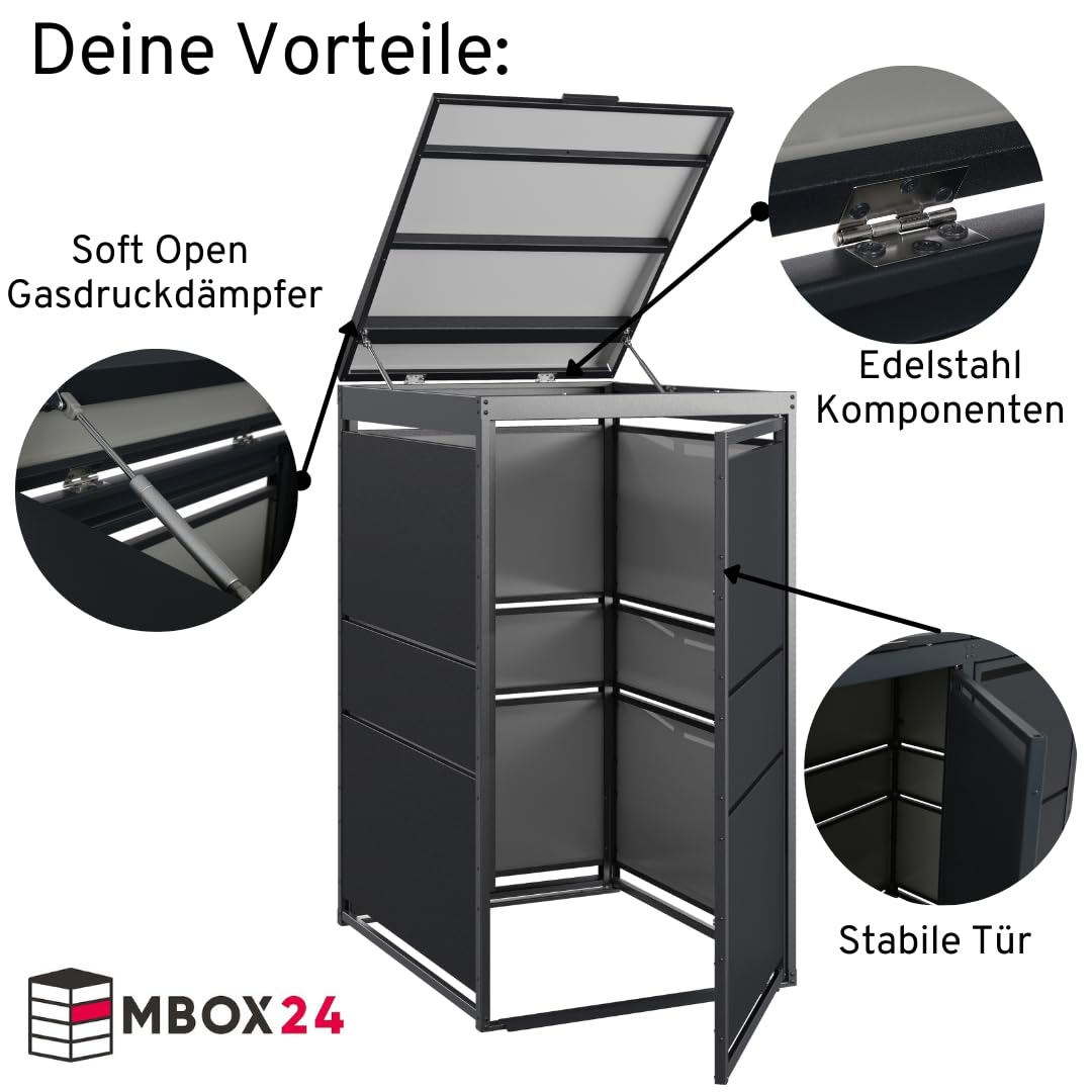 MBOX24 MODERN Mülltonnenbox 4er für 120 Liter Mülltonne | Anthrazit | Mülltonnenverkleidung | Mülltonnenhaus | Box für Mülltonnen | Mülltonnenunterstand | Mülltonneneinhausung 2