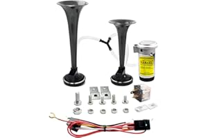 GAMPRO 12V 135db Air Horn, Dual Trumpet Air Horn with Compressor, Super Loud Powerful Train Sound Shiny for Any 12V Vehicles Trucks Lorrys Trains Boats Cars Van