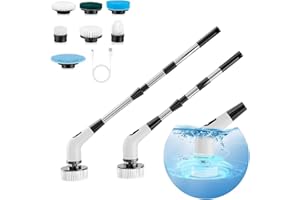 CHIKONI Electric Spin Scrubber, IP67 Waterproof Cordless Power Scrubber with Power LCD Display, 7 Replaceable Cleaning Brush Heads Dual Speed, Adjustable & Detachable Long Handle, Bathroom, Shower, Tub