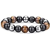 RANKEEF Mens Bead Bracelet Set - Adjustable Elastic Rope With 6&8MM Natural Stone Multi-Colored Beads - Tiger Eye Bracelets for Men - Gift