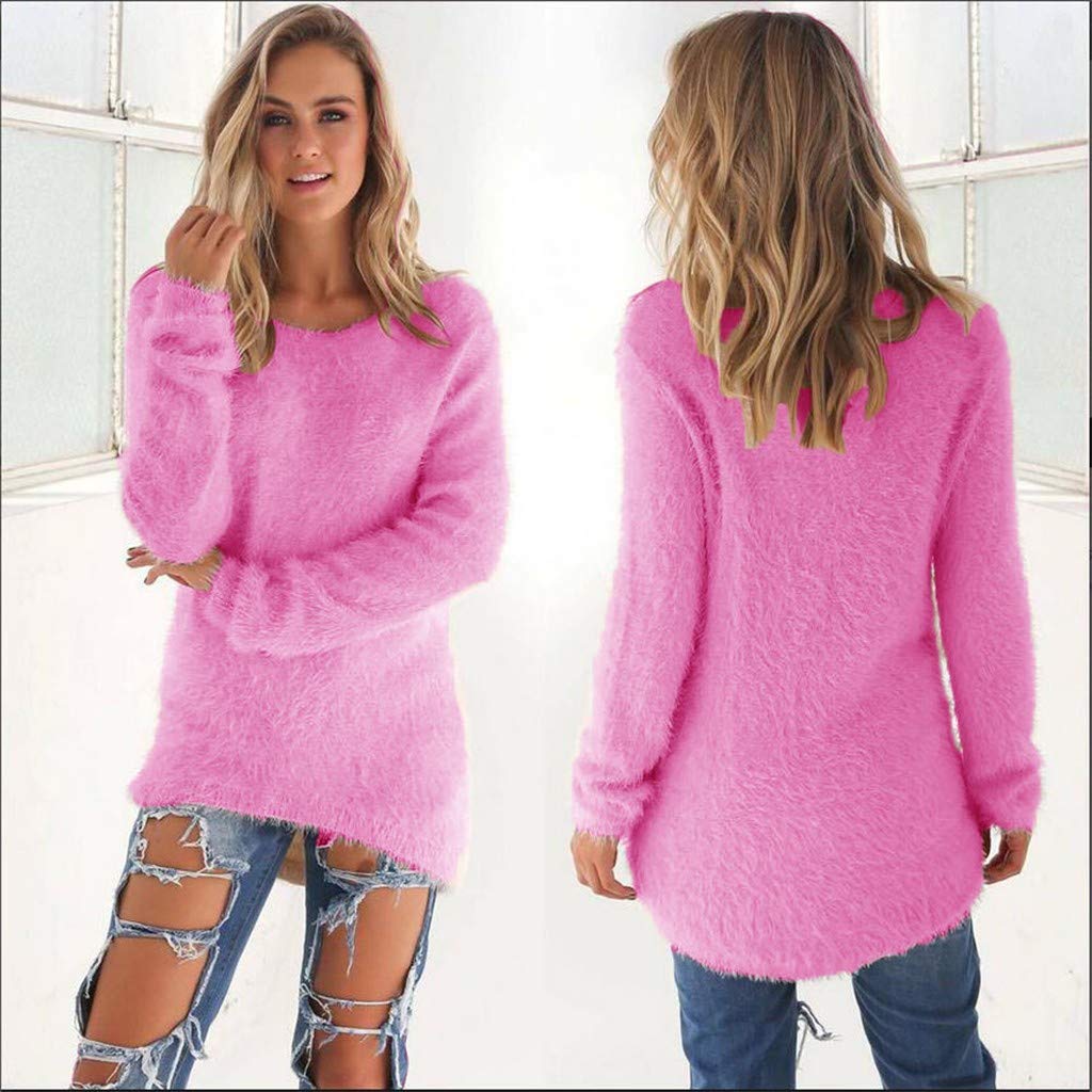 Hot Pink,XL FortheryWomen Warm Long Sleeve Sweater Ladies Sweatshirt