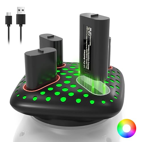 AceGamer 4x1400mAh Xbox Rechargeable Battery Packs for Xbox One/Series X|S Elite/Series Controller, Kit with RGB Charging Station & Type-C Cable