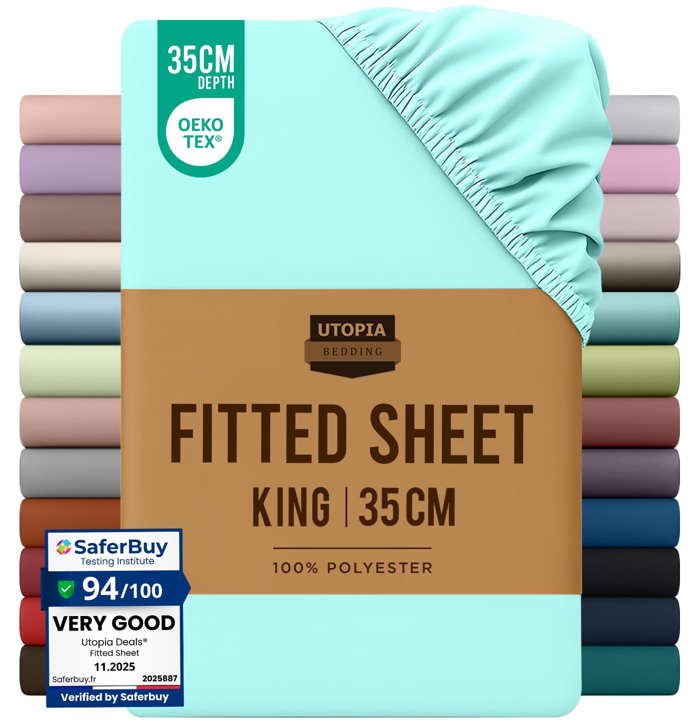 Utopia Bedding Fitted Sheet King, Spa Blue - Deep Pocket 14 inch (35 cm) - Easy Care - OEKO-TEX Certified - Soft Brushed Microfibre Fabric - Shrinkage and Fade Resistant - Bottom Sheet