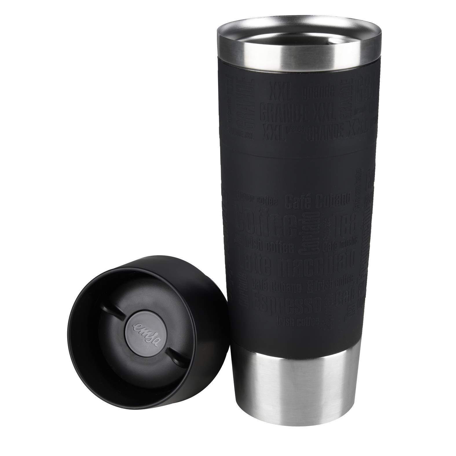Emsa Travel Mug Classic Grande Thermobecher, 500 ml, Isolierbecher hält 6h heiß, 12h kalt, auslaufsicher, Quick-Press-Verschluss, 360 Grad-Trinköffnung, Kaffeebecher to go, Schwarz, 515615