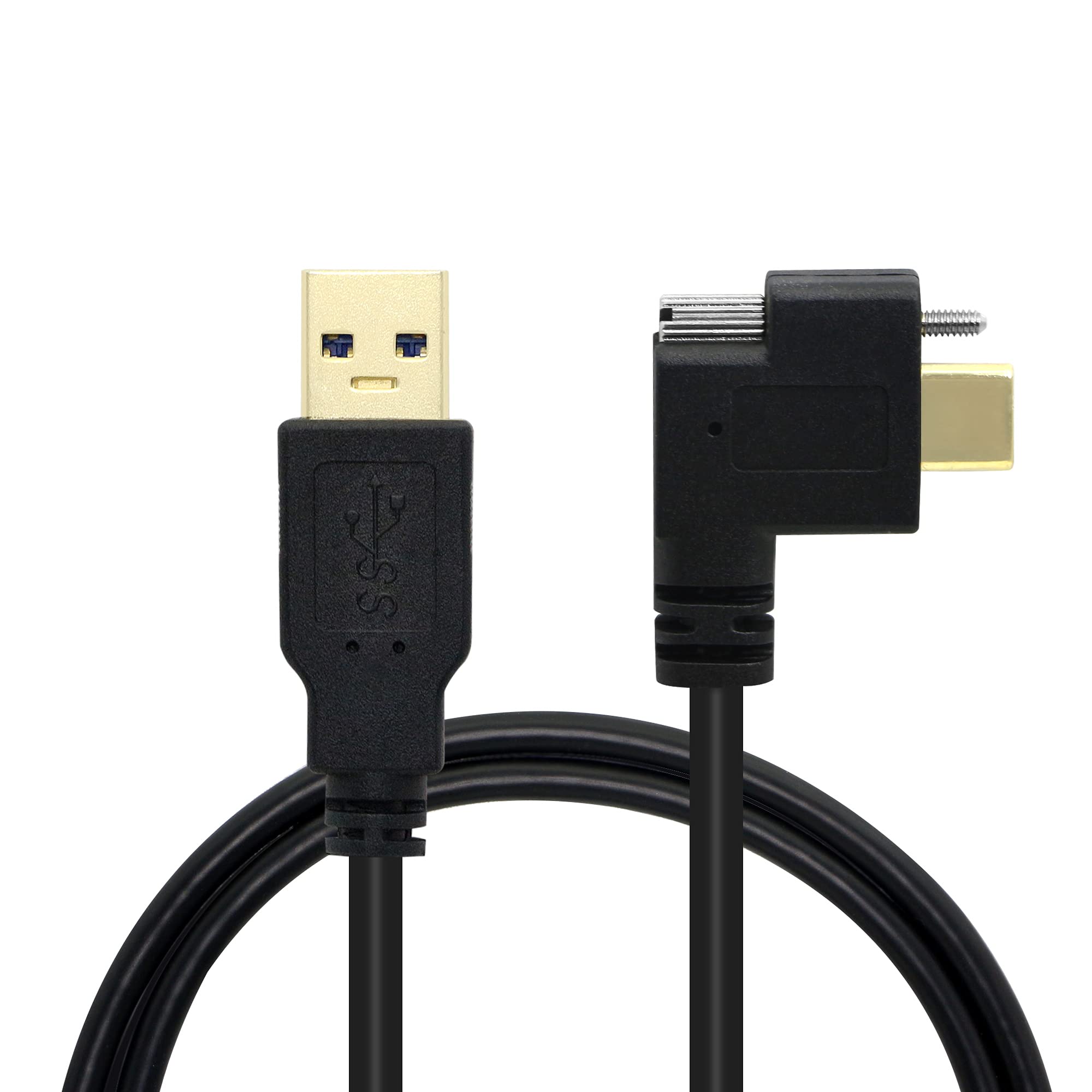 GINTOOYUN USB Type-C Panel Mount Cable 3.28FT 90 Degree Side Bend Single Screw Locking USB3.0 Type-A Male to Type-C Male Cable for Industrial Panels,Cameras, Mobile Phones,etc.