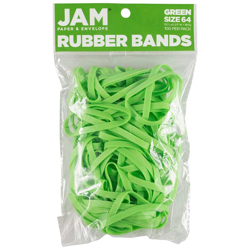 JAM PAPER Durable Rubber Bands - Size 64 - Green Multi-Purpose Rubberbands - 100/Pack