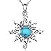 YAFEINI Sun Turquoise Necklace 925 Sterling Silver Sun Turquoise Pendant Necklaces Western Jewelry Gifts for women