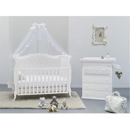 Babyzimmer komplett SET Rinascimento mit besonderem Babybett, Wickeltisch, Matratze und Himmel AD