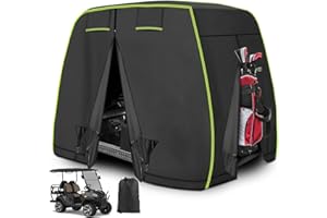 LEAPGOMAX 2/4 Passenger Golf Cart Cover Fits EZGO, Club Car, Yamaha Golf Carts with Reflective Strips, All Weather Protection/Waterproof/Snowproof/Windproof/Sunproof/Full Gold Cart Covers