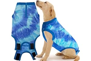 Wabdhaly Dog Zipper Recovery Suit for Male Neuter Surgery,Female Spay Recover Onesie,Dogs Abdominal Wounds Sutures Bodysuit,E-Collar & Cone Alternative Surgical Large Recovery Suit,Tie Dye Blue XL