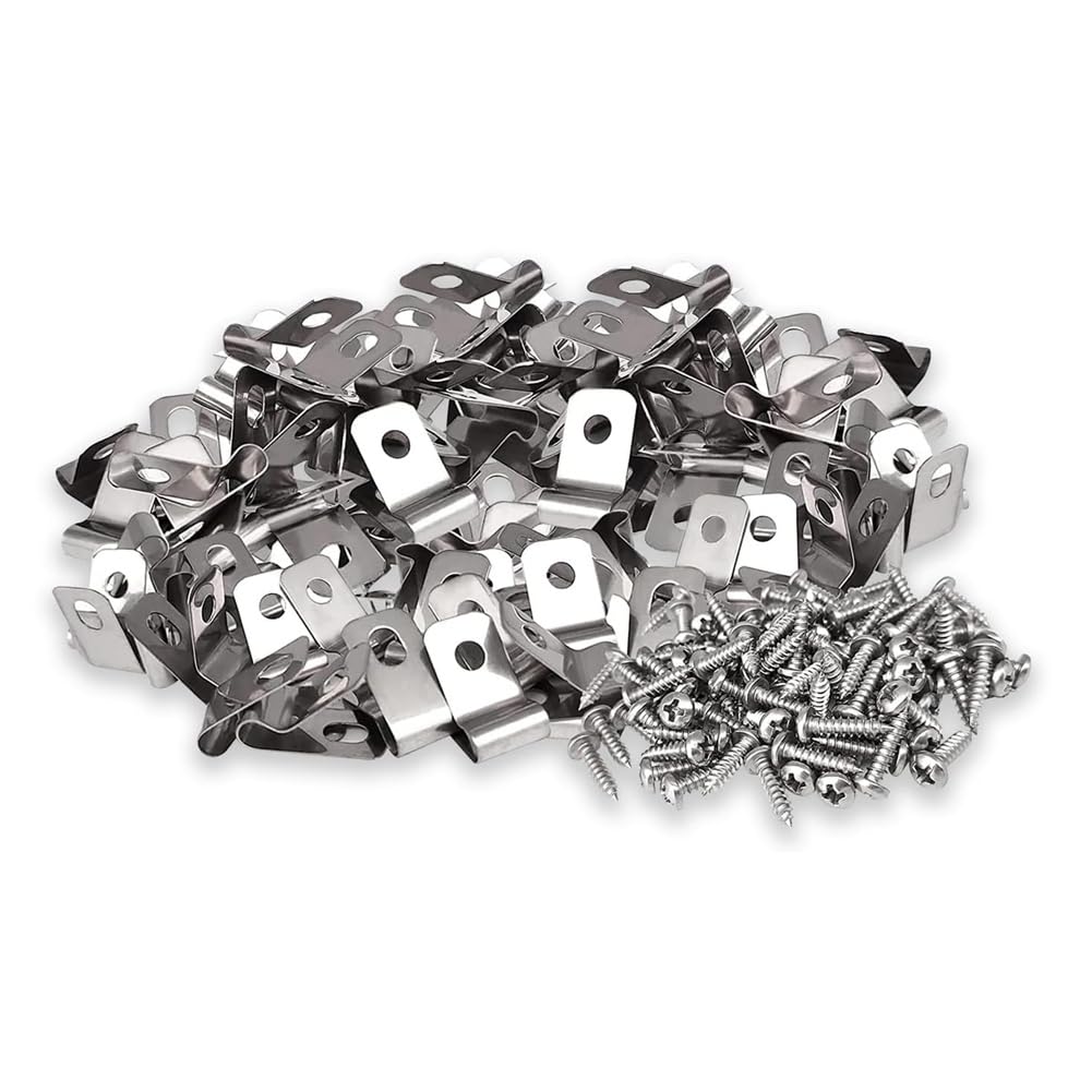 Nagoyuki 100 PCS Fence Wire Fence Clips Agricultural Fencing Mounting Clips Stainless Steel Wire with Screws
