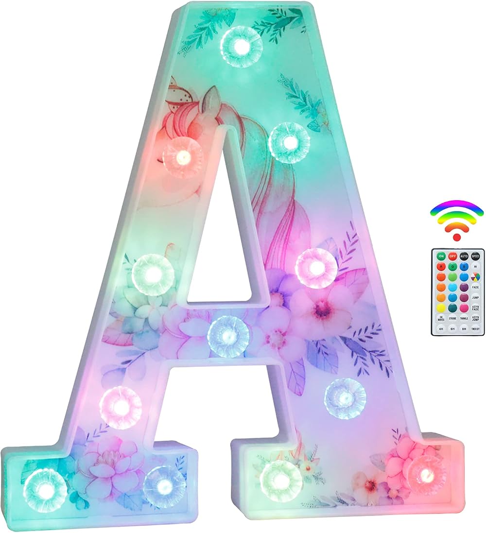 Vimlits Unicorn LED Light Up Letters 18 Color RGB Remote Wall Table Decor A