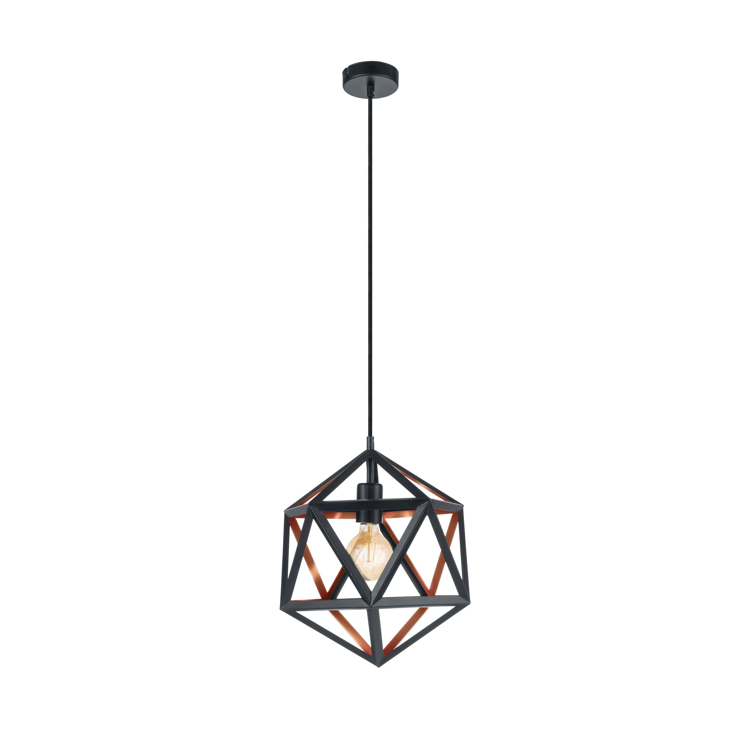 EGLO Embleton 1 Pendant Light, 1 Bulb Industrial Vintage Retro Pendant Light Made of Steel in Black, Copper, Dining Table Lamp, Living Room Lamp Hanging with E27 Socket, Diameter 30.5 cm