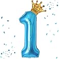 Amazon.com: 40 Inch Blue Number 1 & Mini Crown Balloon for Birthday ...