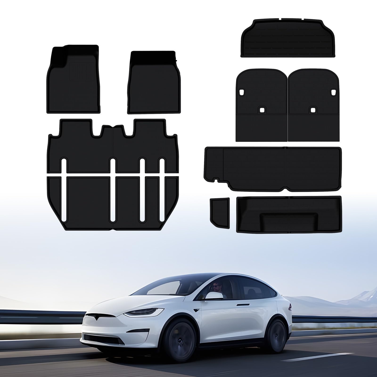 BASENOR 10PCS Tesla Model X Floor Mats 7-Seater All