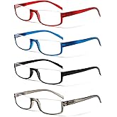 Henotin 4 Pair Reading Glasses for Women Men Readers Half Moon Frame Blue Light Blocking Spring Hinge Eyeglasses(C-mix, 2.25, diopters)
