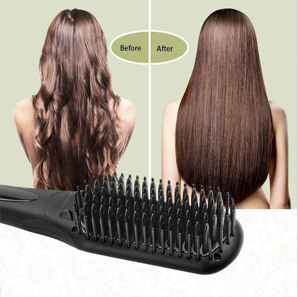 Feeke Hair Straightener Brush, Ionic Beard Straightener, Anti-scald, Auto Temperature Lock, Heat Brush Comb for Woman & Men