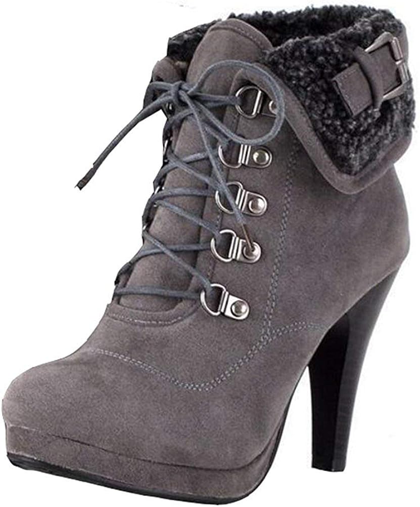 fur lined lace up ankle boots