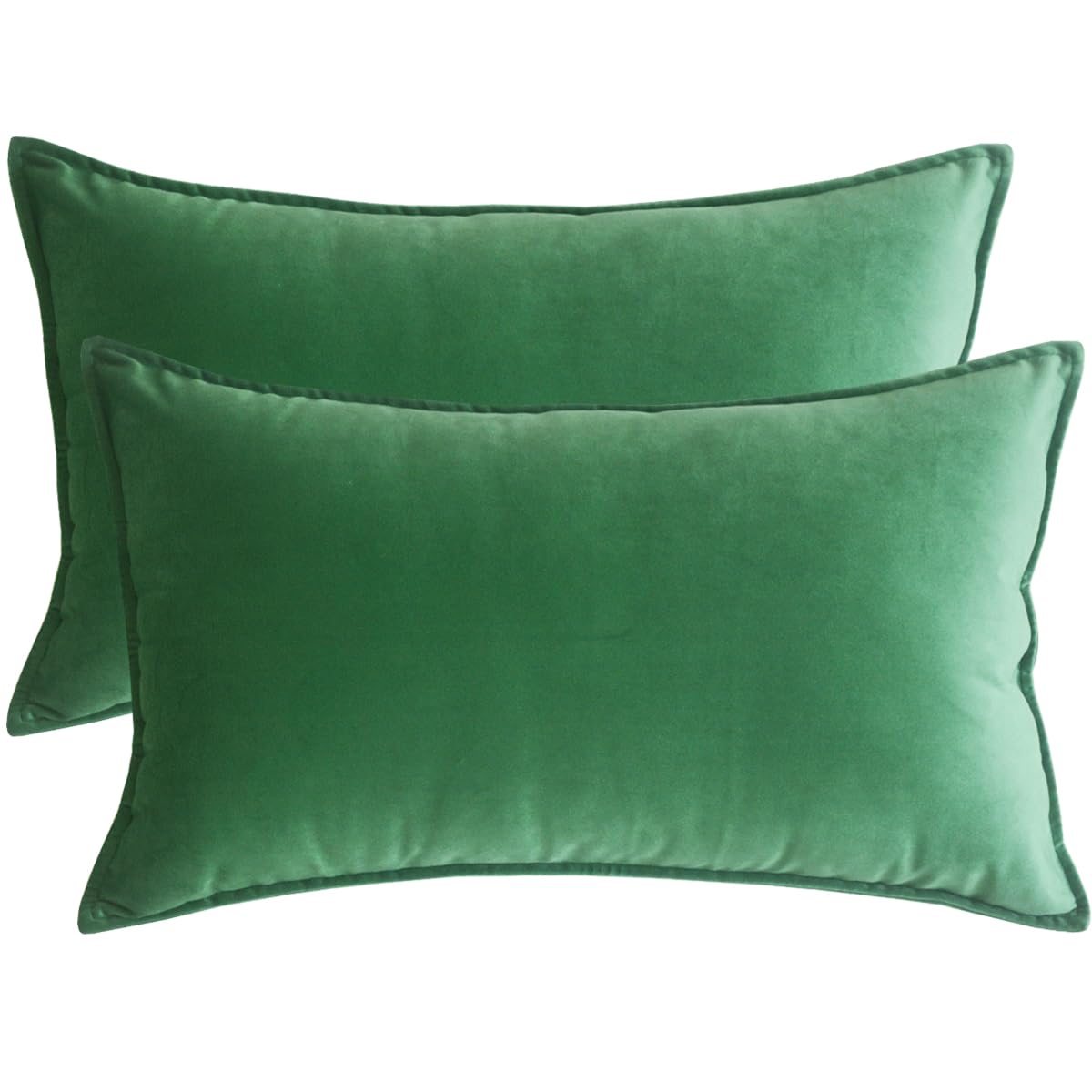 Lutanky Velvet Cushion Covers 30 x 50 cm Green Decorative Rectangle Throw Pillow Covers (Pack of 2) Soft Oblong Piped Pillowcases for Sofa Bedroom with Invisible Zipper 12x20 Inch — image 1