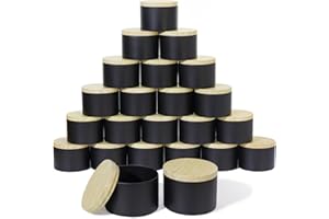 Aroparc Candle Tins 8oz with Lids, 24 Pack Seamless Bulk Candle Containers for Candle Making Supplies Wholesale Empty Candle Jars - Wood Grain Lids Black Tins