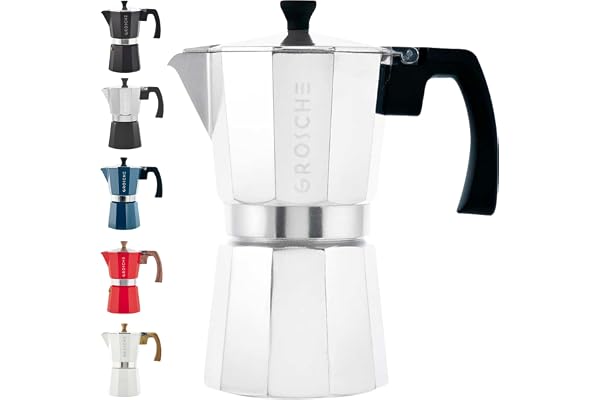 GROSCHE Milano Stovetop Espresso Maker Moka Pot 6 Espresso Cup - 9.3 oz, Silver - Cuban Coffee Maker Stove top Coffee Maker M