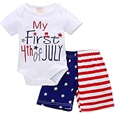 XFGLCK Newborn Infant Baby Boy 4th of July Shorts Set Short Sleeve Bodysuit + Stars Stripe Short American Flag Summer Outfits