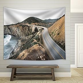 Highwayalong The Coast with Mountains - Fabric Wall Tapestry Home Decor - 51x60 inches