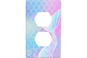 EVESKY Mermaid Light Switch Cover Cover Electrical Duplex Combination For Kids Girls Bedroom Kitchen Home Bathroom Decor -2 Outlet