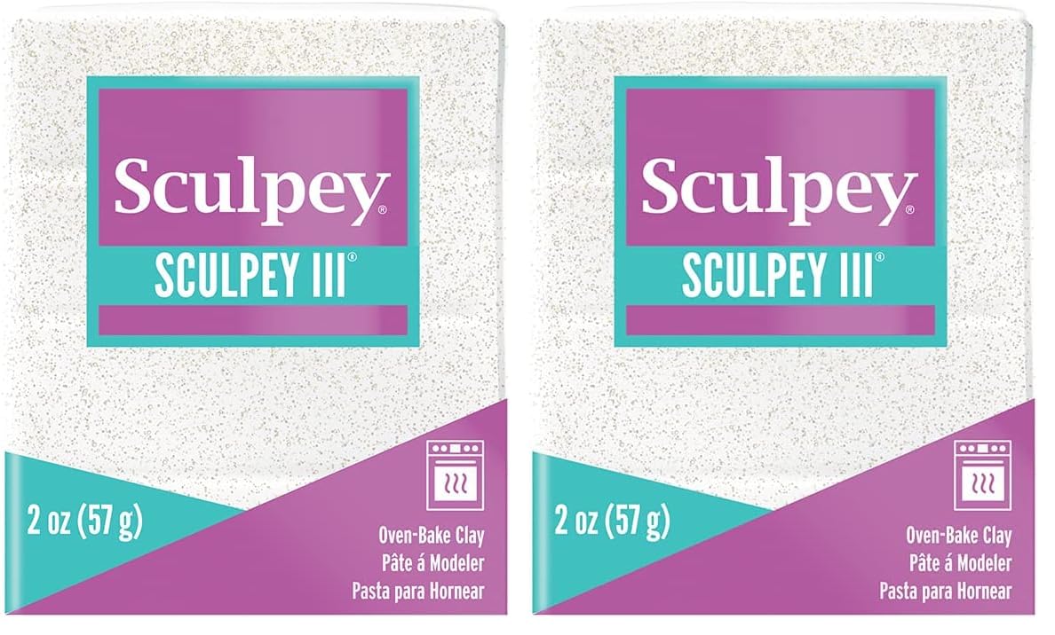 Sculpey Polymer Clay 2OZ WHT GLTTR, White Glitter (Pack of 2)